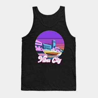 80s Miami boat retro, Vaporwave Summer Sunset Tank Top